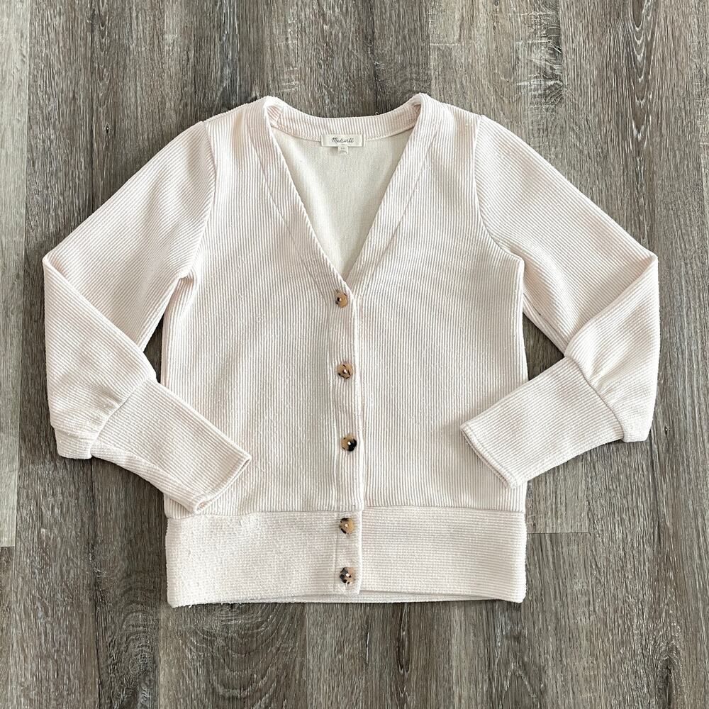 Madewell Ottoman Rib Cardigan Top Bleached Linen - Size: XS - Picture 8 of 10